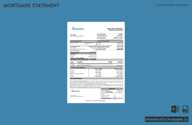 USA APCI Federal Credit Union Hypothekenabrechnung in Word- und PDF-Formaten – Beispielvorschau
